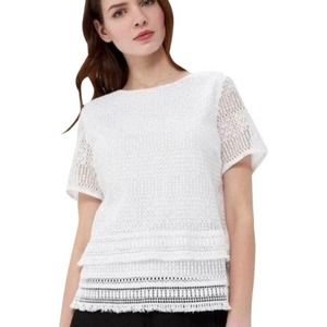Banana Republic White Short Sleeve Semi Sheer Lace Top Women's Size Extra Small